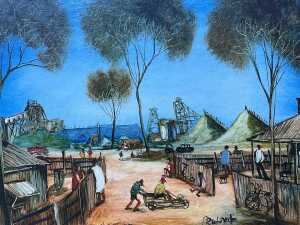 Kevin Charles "Pro" Hart (1928-2006), "Miner's Kids", 1988. Oil painting on board
