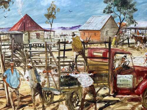 Hugh Sawrey (1919-99), Pig & Calf Day. Oil painting on board
