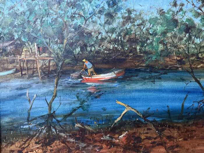 Hugh Sawrey (1919-1999), The Mud Crabber. Oil painting on canvas
