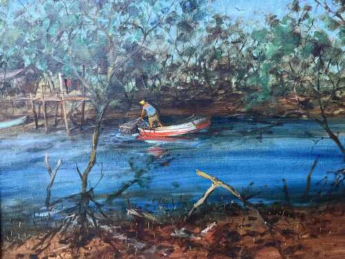 Hugh Sawrey (1919-1999), The Mud Crabber. Oil painting on canvas