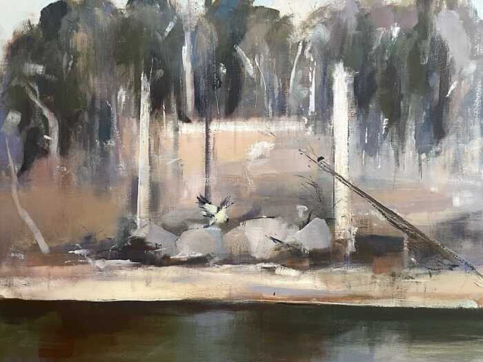 Jamie Boyd (1948-2025), Osprey Over Shoalhaven. Oil painting on canvas.