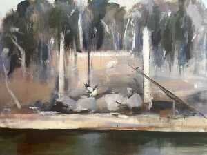 Jamie Boyd (1948-2025), Osprey Over Shoalhaven. Oil painting on canvas.