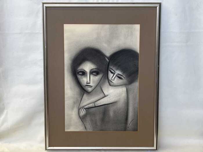 Robert (Bob) Dickerson (1924-2015), mother and child. Charcoal drawing on paper