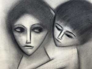 Robert (Bob) Dickerson (1924-2015), mother and child. Charcoal drawing on paper - 2