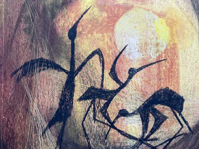Richard Rowton, Cranes, 1968. Pastel on board with incised decoration