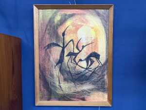 Richard Rowton, Cranes, 1968. Pastel on board with incised decoration - 2