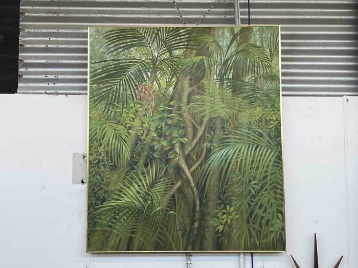 Alasdair Ian McGregor (1954-), Strangler Fig and Bangalow Palm. Oil painting on canvas