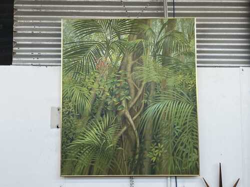 Alasdair Ian McGregor (1954-), Strangler Fig and Bangalow Palm. Oil painting on canvas