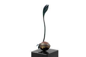Zoe Ellenberg, Avocado Young. Stainless steel and patinated bronze sculpture on marble plinth - 2