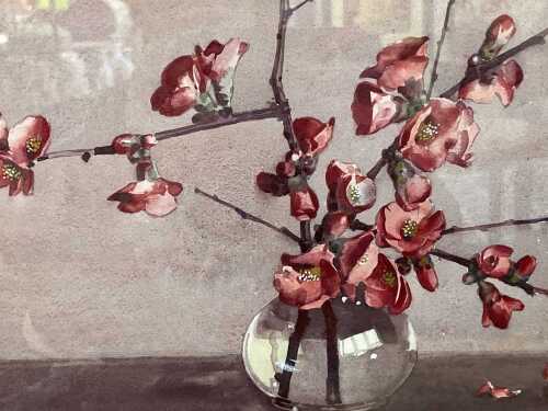 Allan Thomas Bernaldo (1900-1988) still life of red flower buds. Watercolour painting on paper