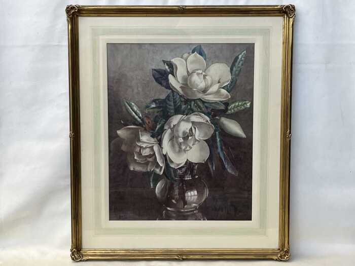 Allan Thomas Bernaldo (1900-1988), still life with magnolias. Watercolour painting on paper