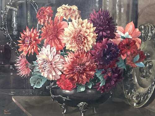 Allan Thomas Bernaldo (1900-1988), still life with dahlias. Watercolour painting on paper