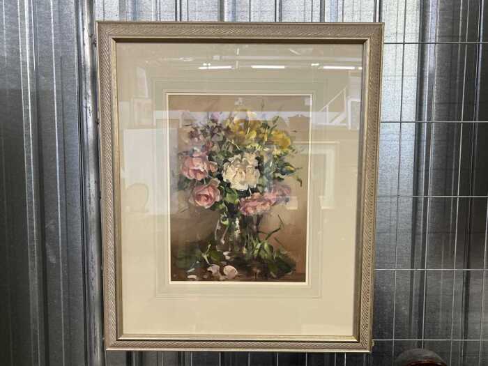 Carole Louise Milton (1937-), still life with roses. Oil painting on board