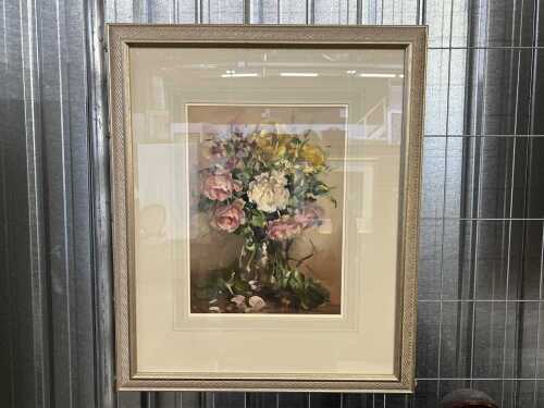 Carole Louise Milton (1937-), still life with roses. Oil painting on board