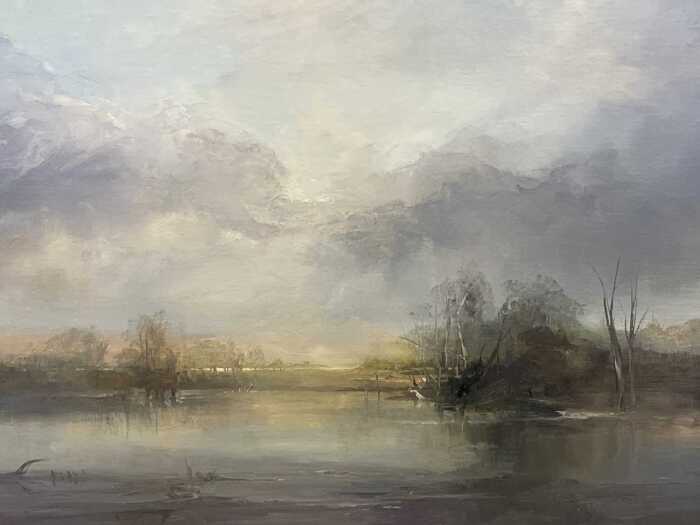 Ken Taber (1942-), Misty Morning. Oil painting on board