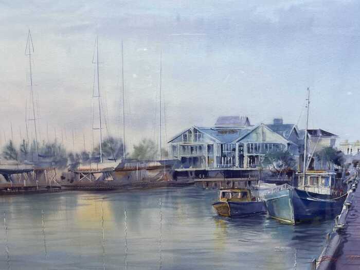 Bryan Fitzgerald, marina. Watercolour painting on paper