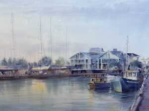 Bryan Fitzgerald, marina. Watercolour painting on paper