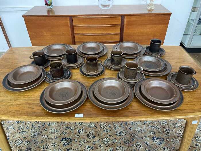 Mid-century Arabia Finland 'Ruska' stoneware dinner setting for eight