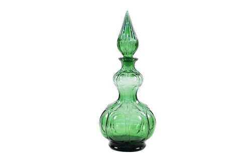 Mid-century green corset style glass genie bottle