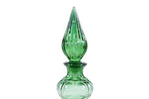 Mid-century green corset style glass genie bottle - 2