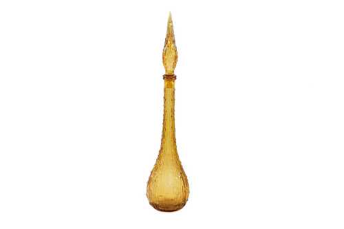 Mid-century yellow drip wax glass genie bottle
