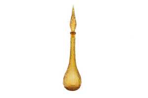 Mid-century yellow drip wax glass genie bottle