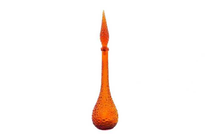Mid-century orange hobnail glass genie bottle