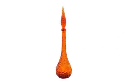 Mid-century orange hobnail glass genie bottle