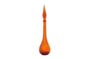 Mid-century orange hobnail glass genie bottle