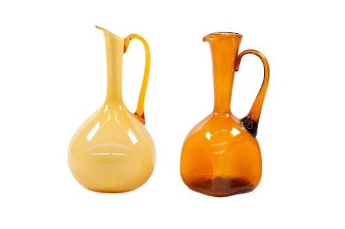 Two mid- century Italian hand blown amber glass pitchers