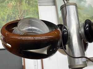 Mid-century three-arm pendant light with ceramic brown diffusers - 3