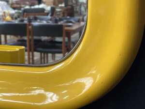 Mid-century space-age yellow tubular plastic wall mirror with rounded corners - 2