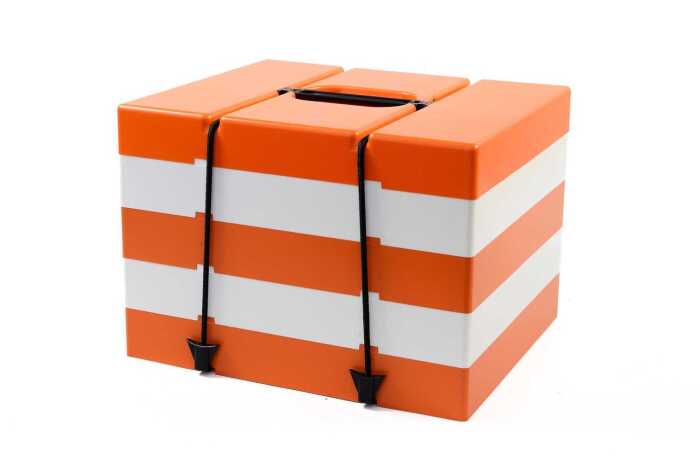 Mid-century 'Pac-A-Pic' Preci-Ware stacking picnic set in orange and cream, unused condition