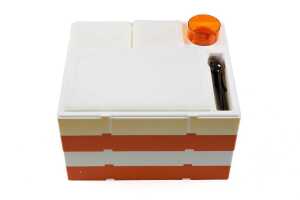 Mid-century 'Pac-A-Pic' Preci-Ware stacking picnic set in orange and cream, unused condition - 2