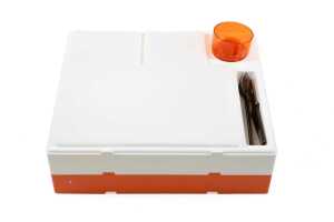 Mid-century 'Pac-A-Pic' Preci-Ware stacking picnic set in orange and cream, unused condition - 4