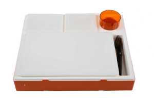 Mid-century 'Pac-A-Pic' Preci-Ware stacking picnic set in orange and cream, unused condition - 5