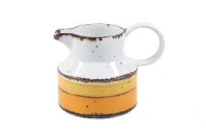 Three pieces of Midwinter Stonehenge 'Sun' pottery including teapot, hot water pot and jug - 4