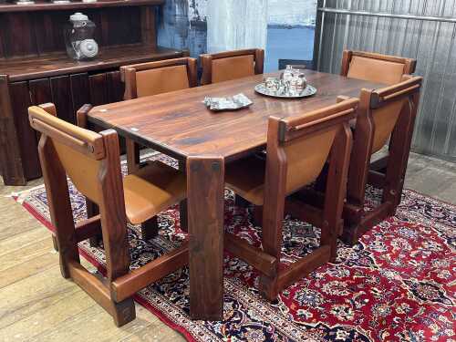 Post and Rail pine seven piece dining suite, 1970s