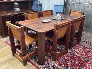 Post and Rail pine seven piece dining suite, 1970s