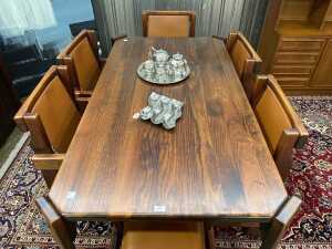 Post and Rail pine seven piece dining suite, 1970s - 2