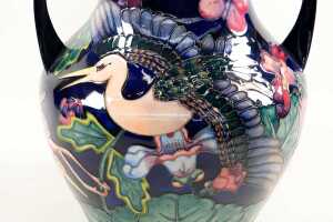 Moorcroft 'Kyoto' ceramic twin-handled vase with heron and butterflies - 2