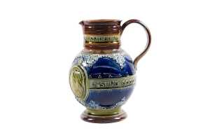 1897 Doulton Lambeth Queen Victoria Diamond Jubilee majolica stoneware jug