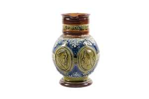 1897 Doulton Lambeth Queen Victoria Diamond Jubilee majolica stoneware jug - 2