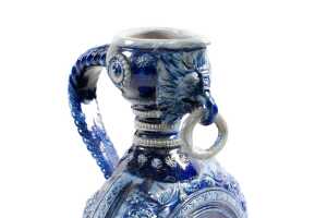Antique German Historismus style Westerwald Scheibenkrug salt-glazed stoneware jug - 3