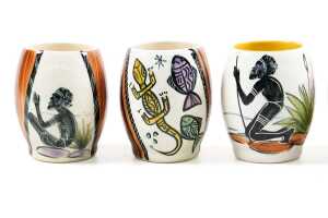Six Florenz Pottery (Australia) (1934-1948) hand-painted ceramic cups with Australian motifs - 2