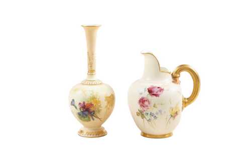 Victorian Royal Worcester blushware porcelain vase and flat back jug