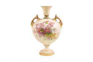 Antique Royal Worcester blushware porcelain twin handled vase