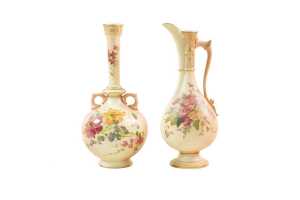 Edwardian Royal Worcester blushware porcelain vase and ewer