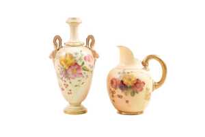 Antique Royal Worcester twin handled vase and flat back jug