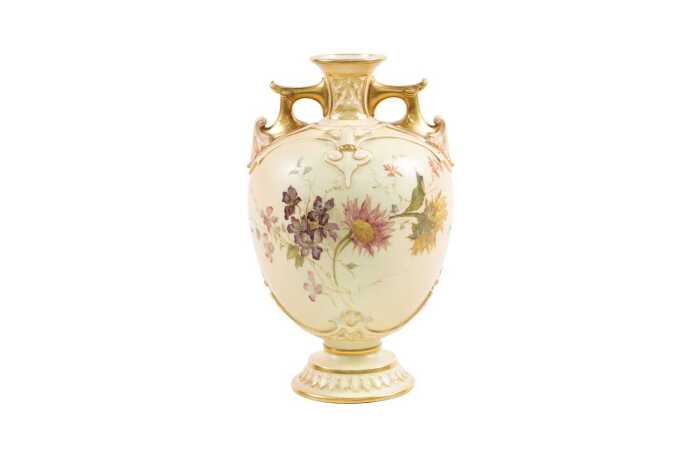 Victorian Royal Worcester porcelain twin handled vase, 1894